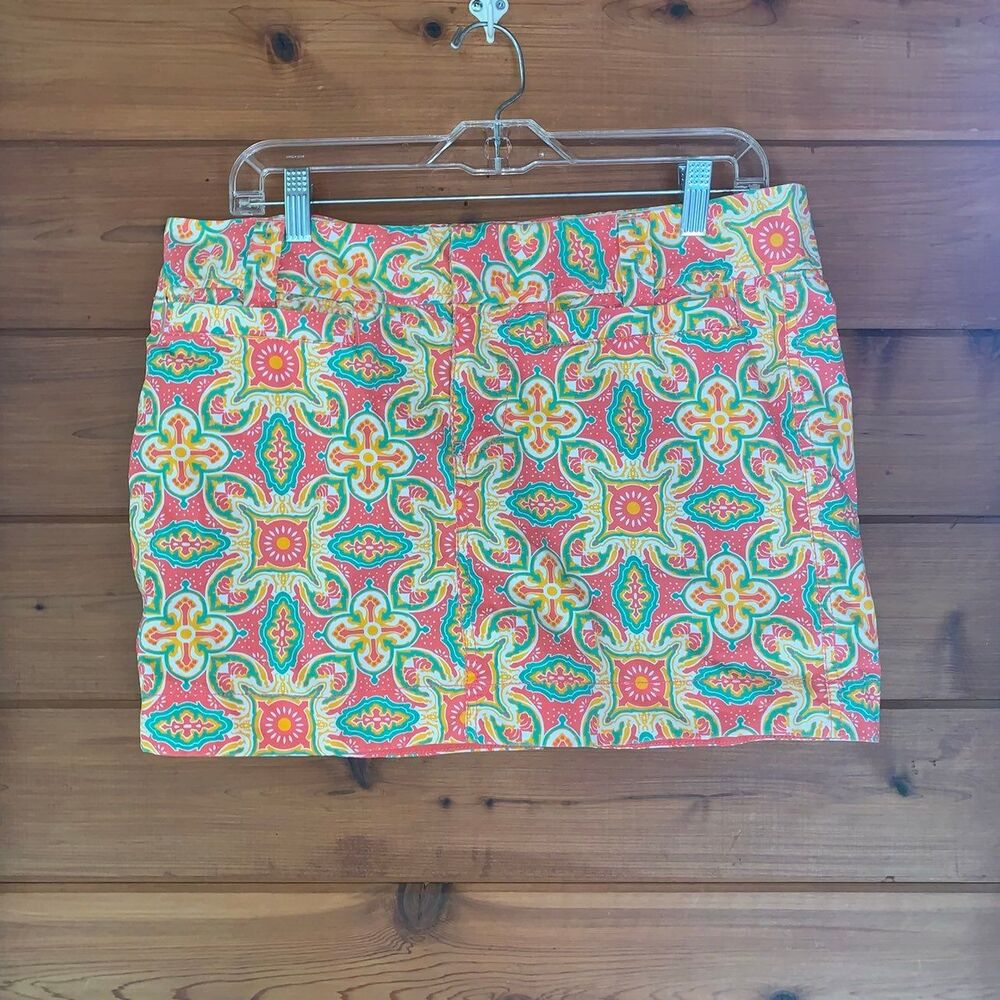 Old Navy Mini Skirt Exotic Patrern Orange & Pink Geometric Size 12